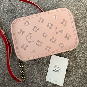 CHRISTIAN LOUBOUTIN RADIOLOUBI SMALL LEATHER CROSSBODY BAG PINK PERFORATED